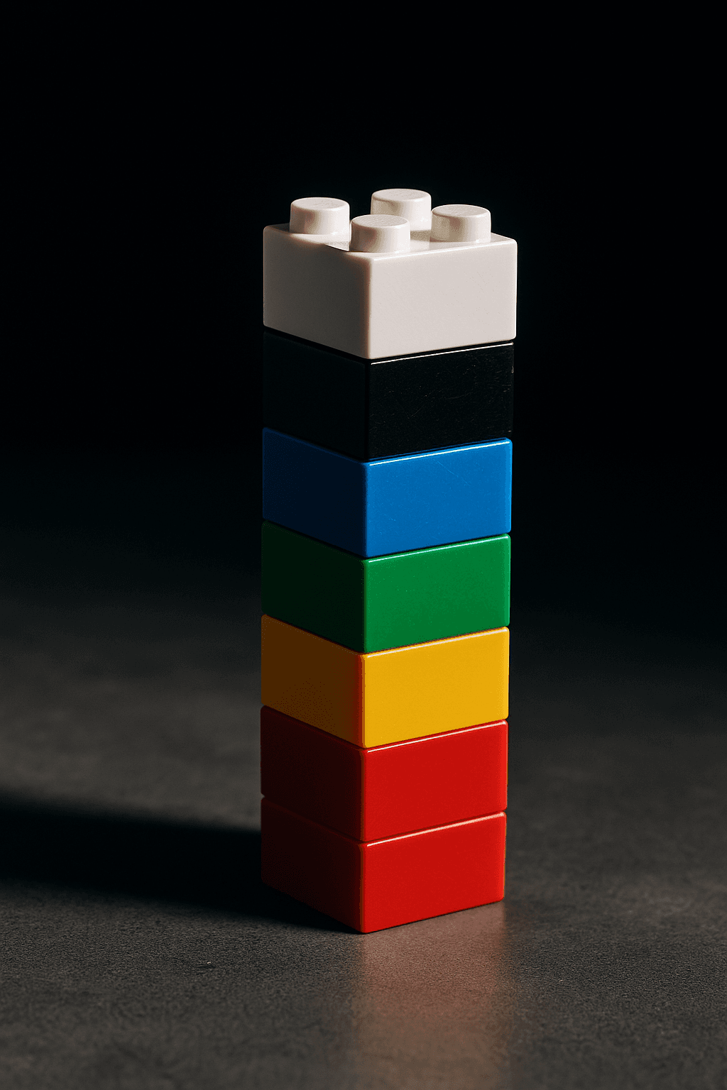 A tower of Lego bricks stacked in order.
